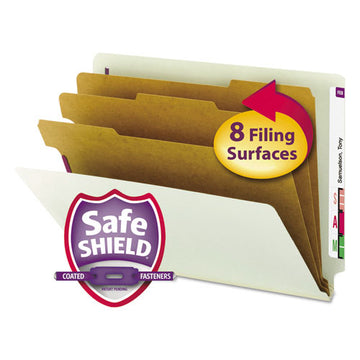 Smead® End Tab Pressboard Classification Folders With Safeshield Coated Fasteners, 3 Dividers, Letter Size, Gray-green, 10-box freeshipping - TVN Wholesale